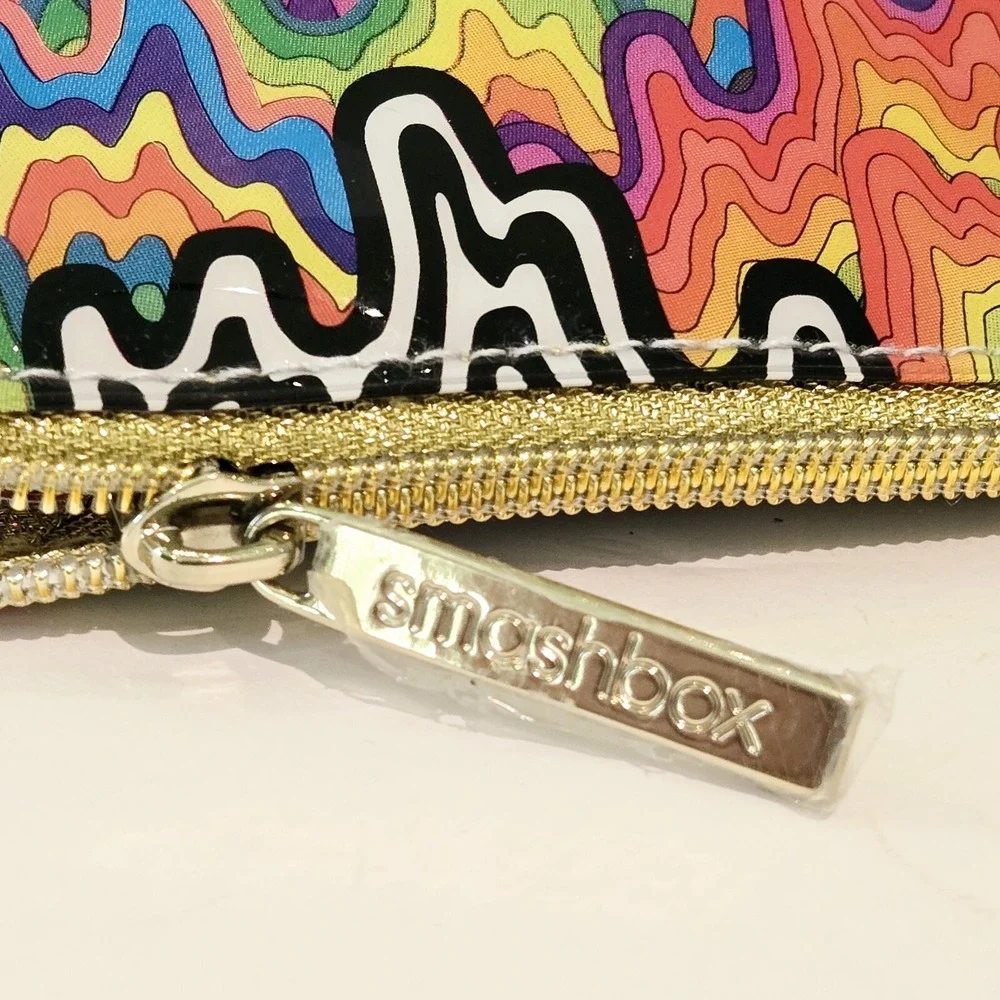 SMASHBOX Zipper Makeup Accessory Pencil Pouch Bag Rainbow Drip Clear Travel